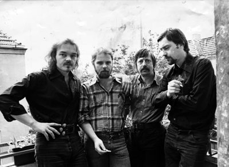 Christian Kunert, Gerulf Pannach, Wolf Biermann, and Jürgen Fuchs in West Berlin (August 1977)